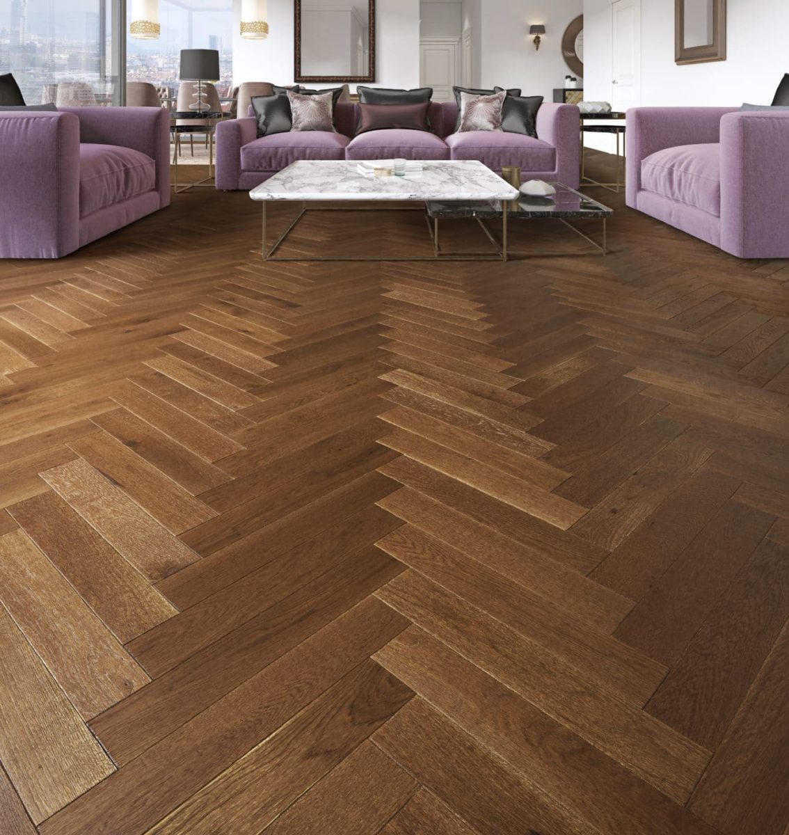 parquet CHATEAU BATON ROMPU teinte brune vieilli huile teintée