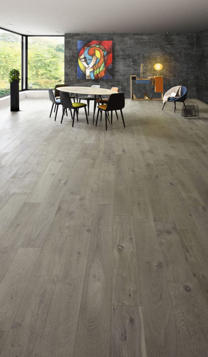 parquet OPIUM ambiance design parquet gris structuré huile