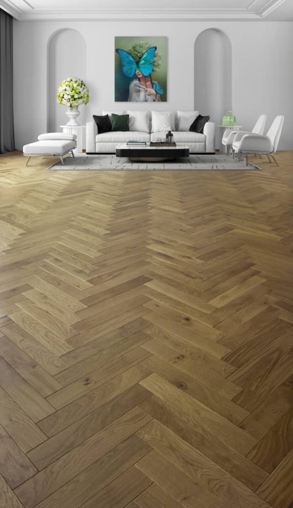 Plinthe plaquée vernie chêne parquet bois flotté / café crème